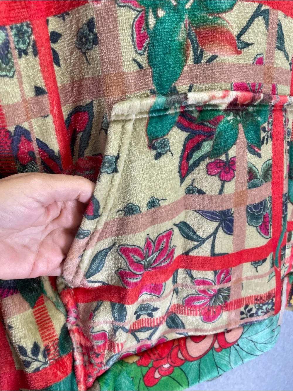 Johnny Was Biya Chanel Sherpa Pullover Hoodie in Floral and Plaid